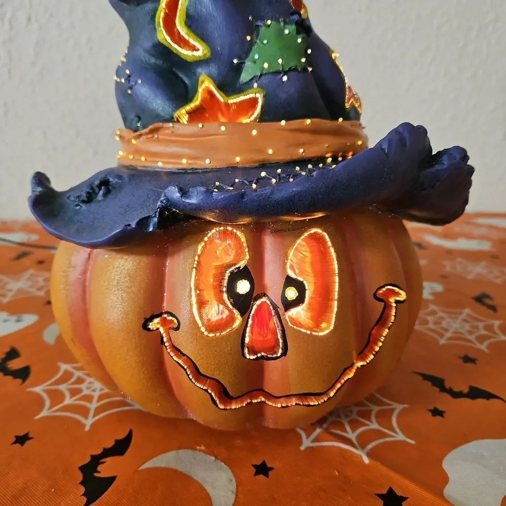 Fiber Optic Light Pumpkin Top Hat Table Decor